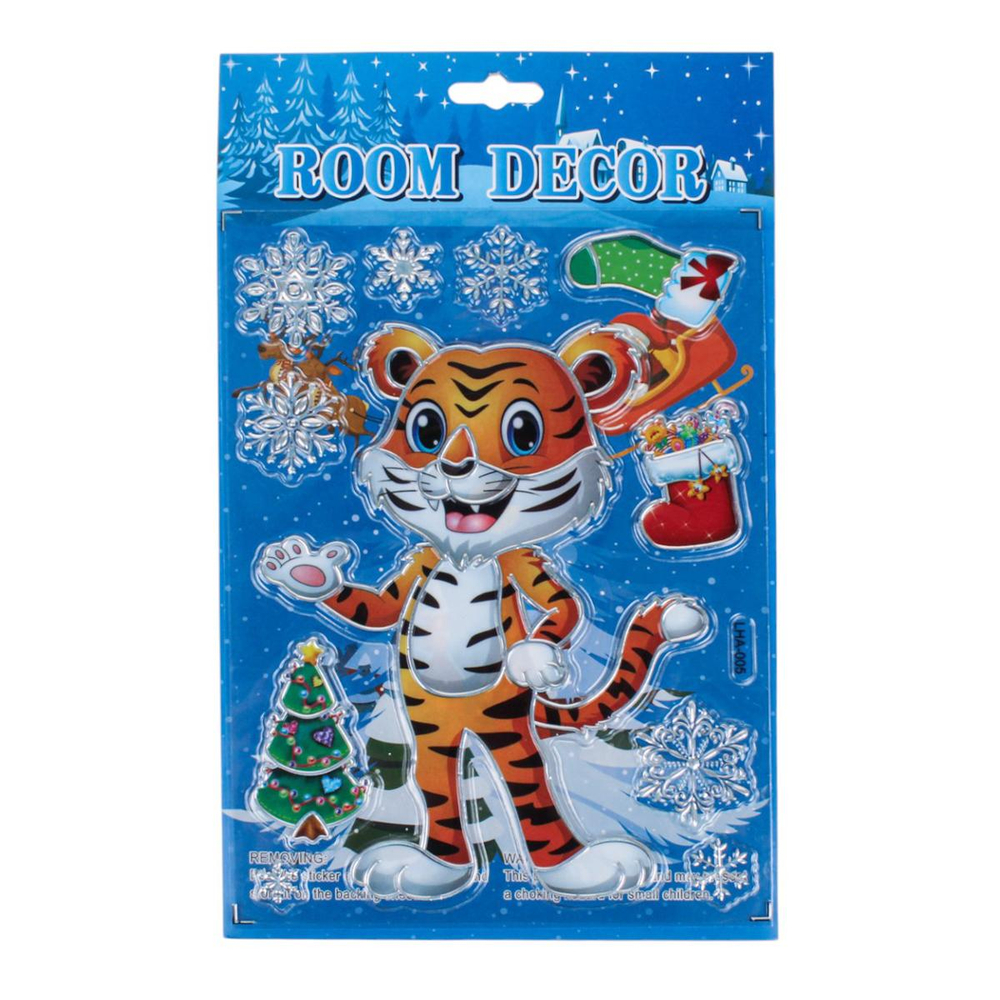 Наклейка новогодняя 16*27 см, 8 видов микс, пакет