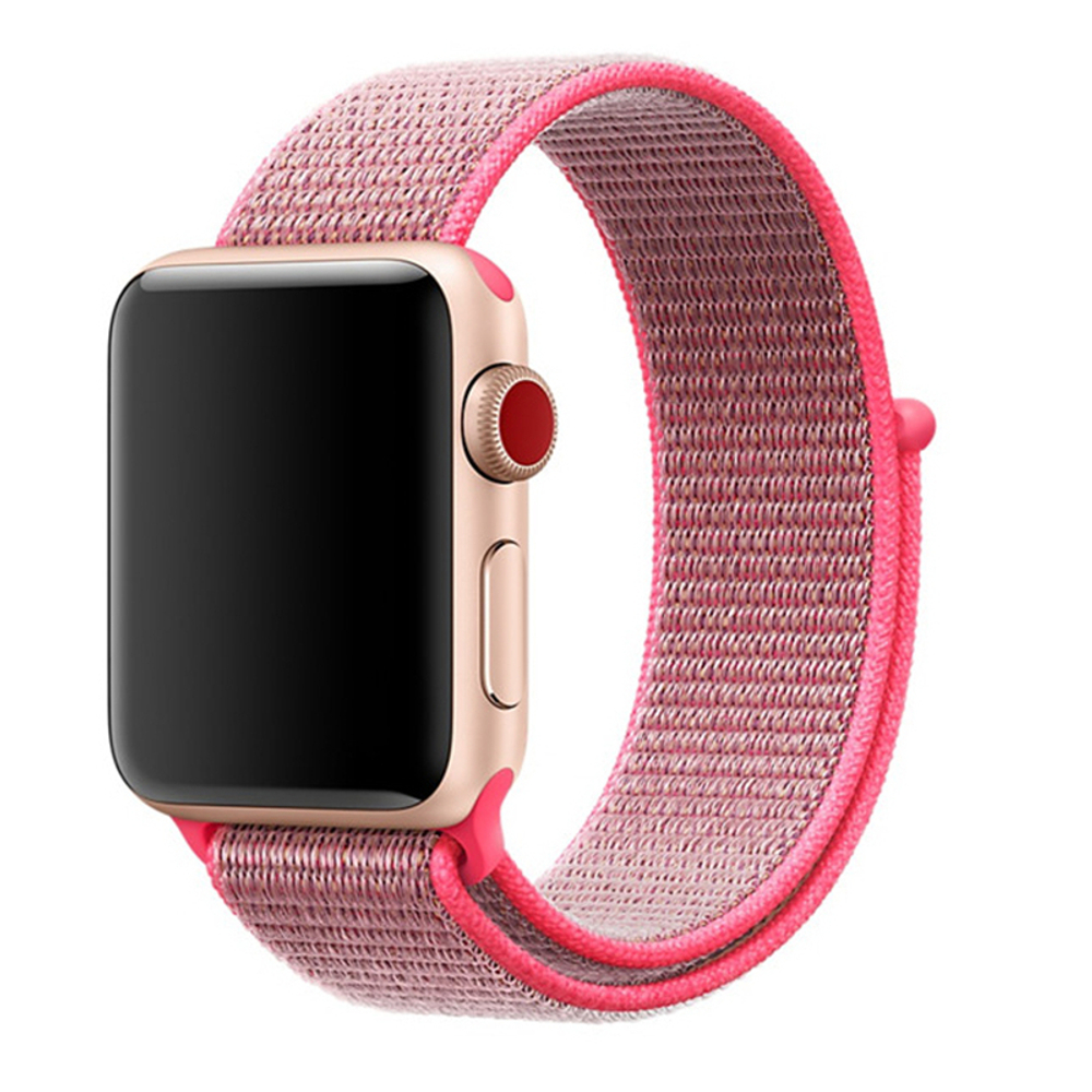 Спортивный нейлоновый ремешок для часов Apple Watch размеров 42 и 44мм, розовый цвет (hot pink)