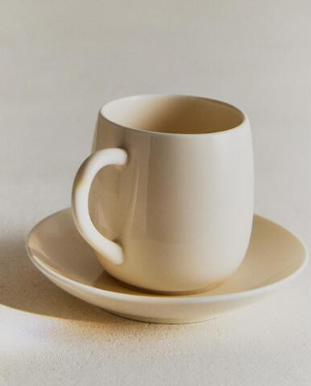 Zara Home чайная пара из каменной керамики, цвет кремовый, 9.3 см