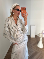 Блуза из атласа в горошек молочный