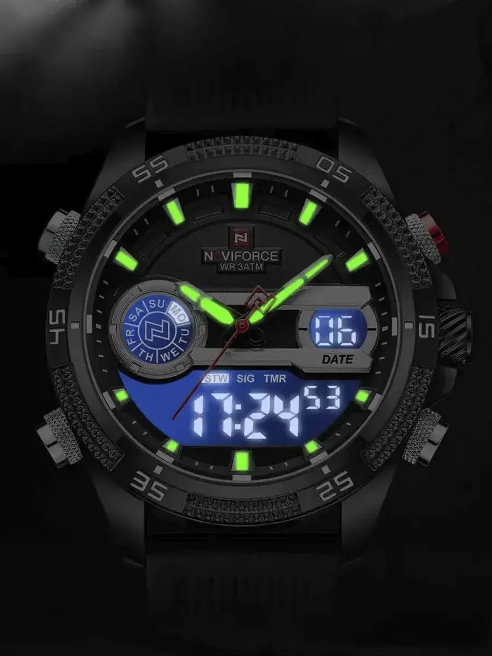 Часы наручные кварцевые NAVIFORCE на силиконовом ремешке, черный W8790-01