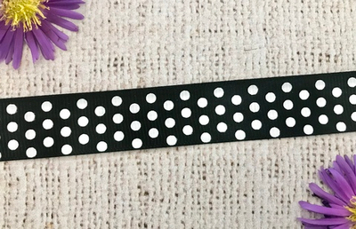 Лента репсовая в горошек, ш. 1,5 см, чёрный