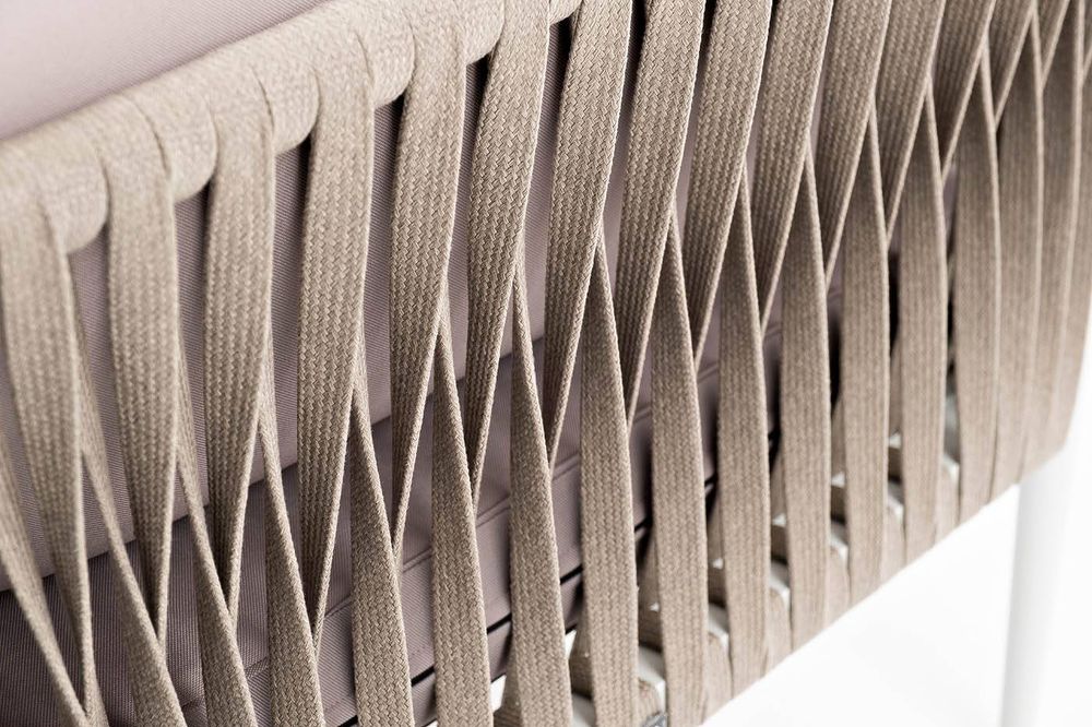 "Касабланка" диван модульный плетеный из роупа, каркас алюминий, роуп серо-коричневый 23мм, ткань бежевая 052