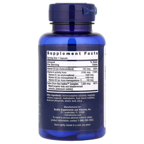 Life Extension, витамины D и K с йодом Sea-Iodine™, 60 капсул