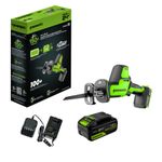 Пила сабельная акк. Greenworks GPT-CRS-25, 24V, б/щет, 0-3000/мин, рез 80 мм дер., LED, 1х4Ач,ЗУ,кор (1200507CUB)