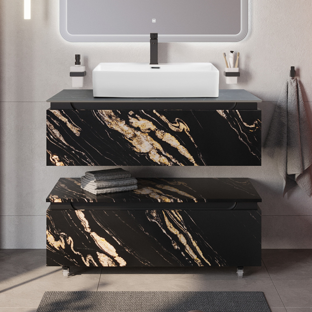 Мебель для ванной со столешницей и накладной раковиной Cezares SLIDER 100 Черный фьюжн SLIDER-1000-1C-SO-NF-P