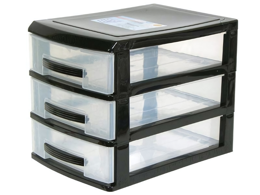 Комод 3-х секционный мини черный/прозрачный