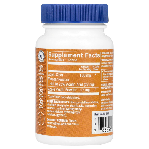The Vitamin Shoppe, Яблочный уксус с яблочным пектином, 100 таблеток