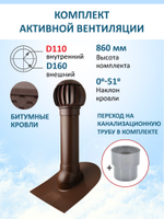 Нанодефлектор ND160, вент. выход утепленный высотой Н-700 с переходом D110, проходной элемент для битумной кровли