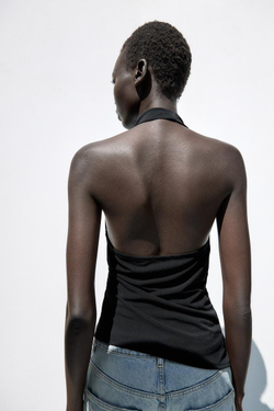 ZARA ДРАПИРОВАННЫЙ ТОП С ПРЯЖКОЙ, ЧЕРНЫЙ