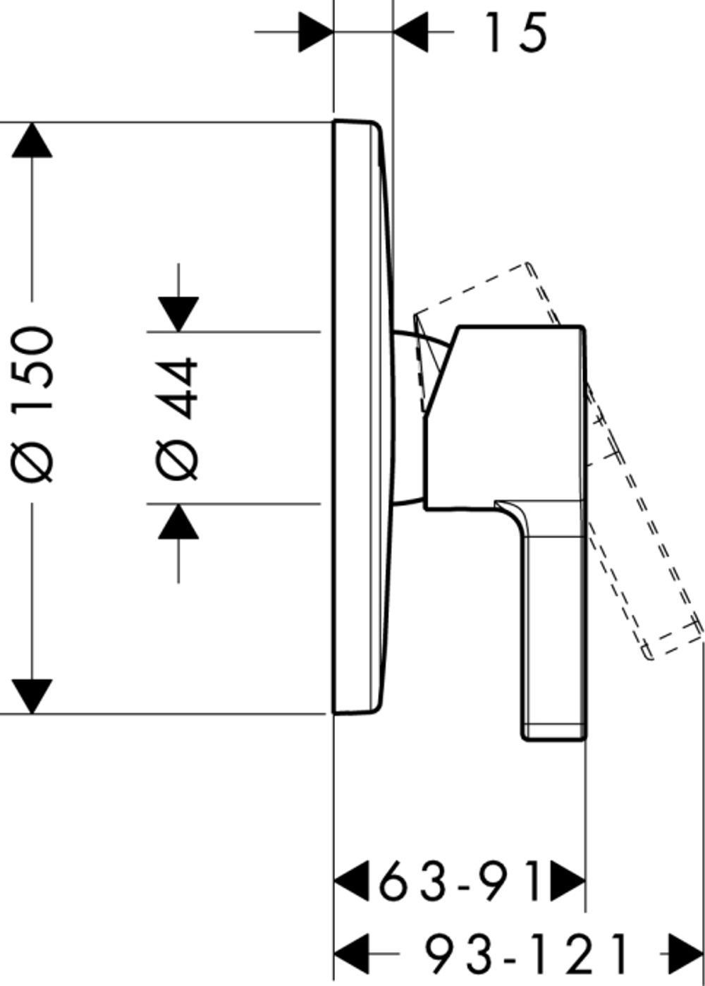Смеситель для душа Hansgrohe Metris S,  31665000 схема
