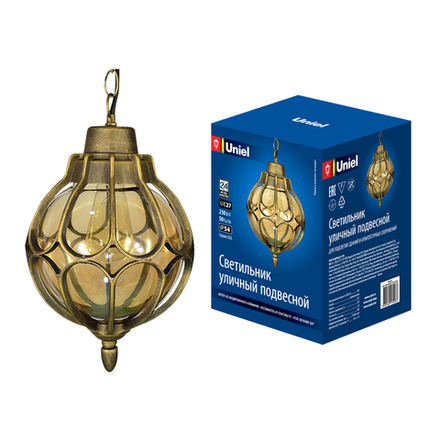 UUL-H90A 60W-E27 IP54 GOLD Светильник уличный. под лампу Е27. Архитектурный подвесной. Корпус золотистый. TM Uniel