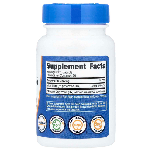 Nutricost, витамин B6, 100 мг, 30 капсул
