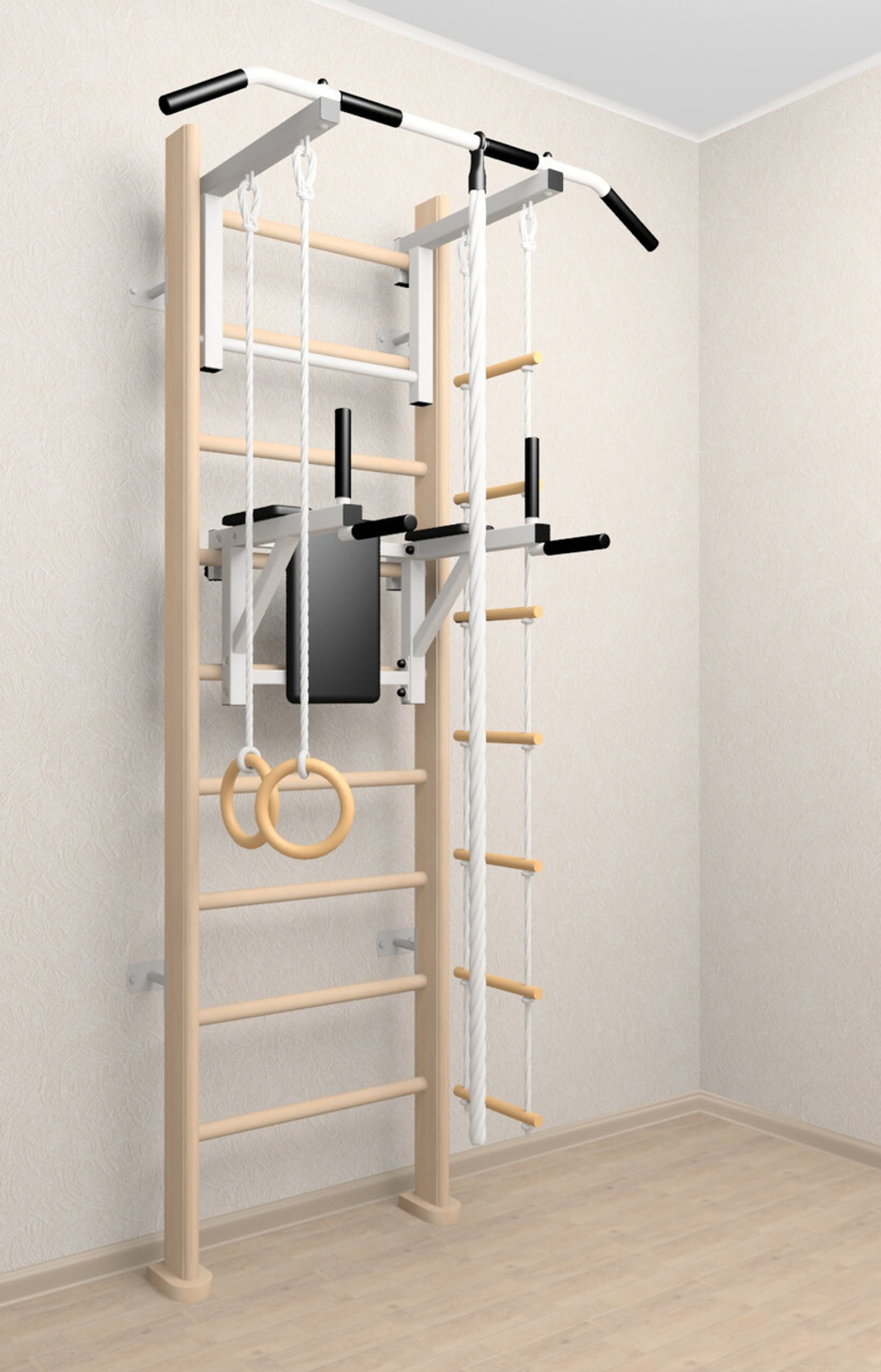 Деревянная шведская стенка Sv Sport 904с (Турник стандарт/Брусья/Канат/Кольца/Лестница)