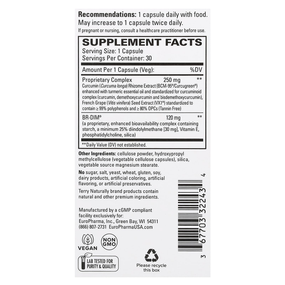 Terry Naturally, комплекс для затемнения с куркумином Bcm-95, 30 капсул