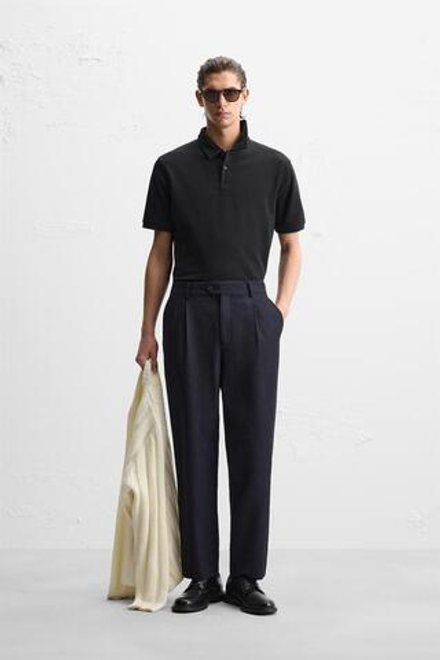 ZARA ПОЛО ИЗ РЕЛЬЕФНОЙ ТКАНИ, ЧЕРНЫЙ