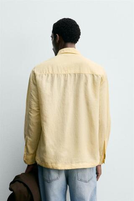 ZARA РУБАШКА-ПОЛО ИЗО ЛЬНА И ХЛОПКА, ЖЕЛТЫЙ