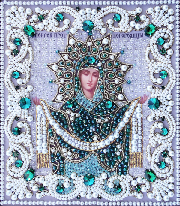 ЖС-10-СИ Набор для вышивания хрустальными камнями Покров Прсв Богородицы (изумрудный)