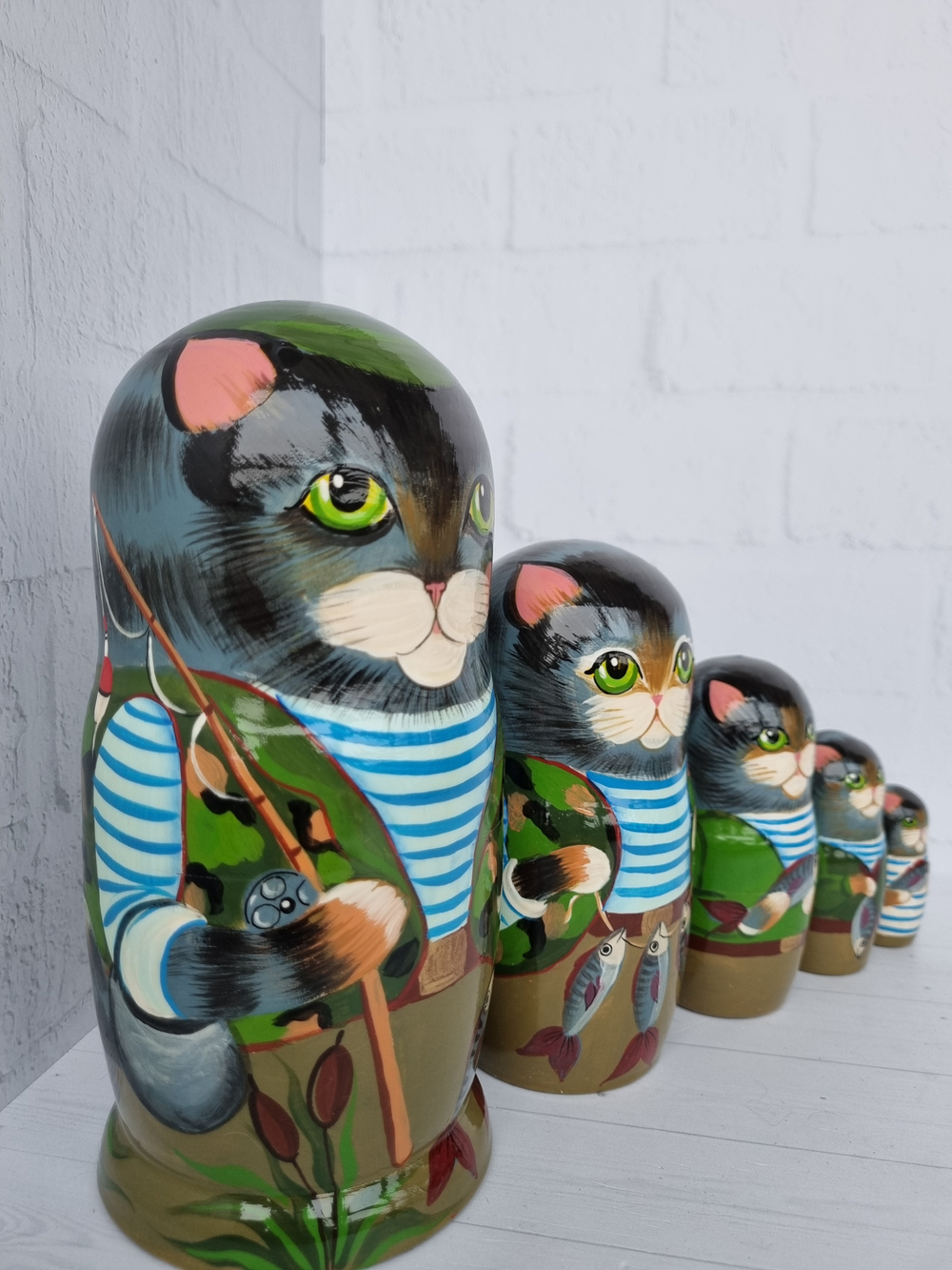 Матрешка "Котик Рыбак" 5мест