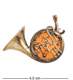 AM-1645 Брошь «Валторна» (латунь, янтарь)