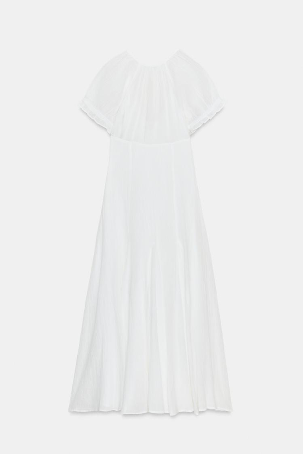 ZARA ПЛАТЬЕ МИДИ ИЗ ГАЗА С ЮБКОЙ ГОДЕ, БЕЛЫЙ