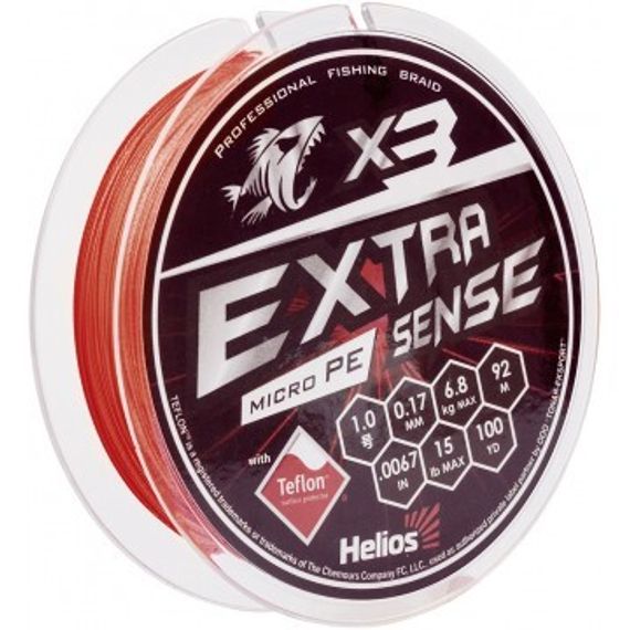 Шнур Helios Extrasense X3 PE Red 92m   1/15LB 0.17mm (HS-ES-X3-1/15LB)