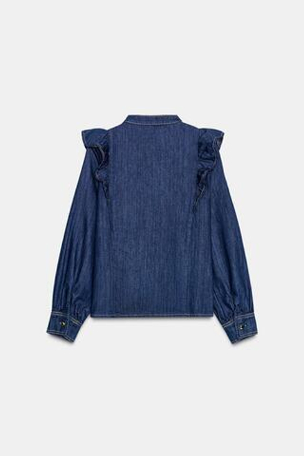 ZARA ДЖИНСОВАЯ РУБАШКА Z1975 С ВОЛАНАМИ, СИНИЙ