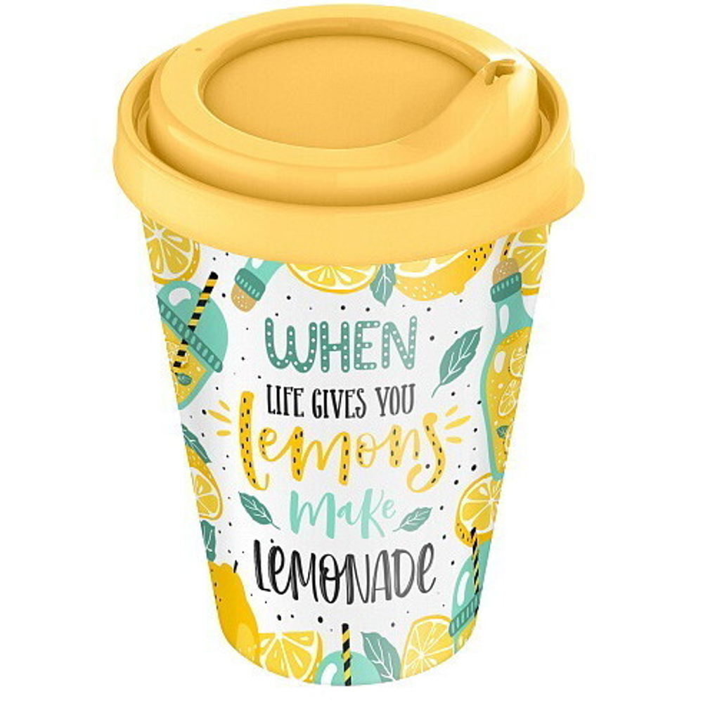 Стакан «IZI-GO» с крышкой 420 мл с декором (бледно-желтый)