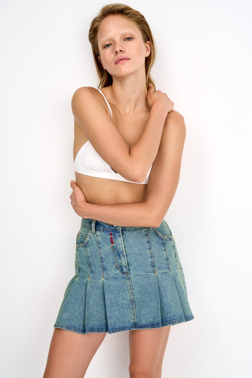 Джинсовая юбка женская JEANS PLEATED SKIRT GREEN