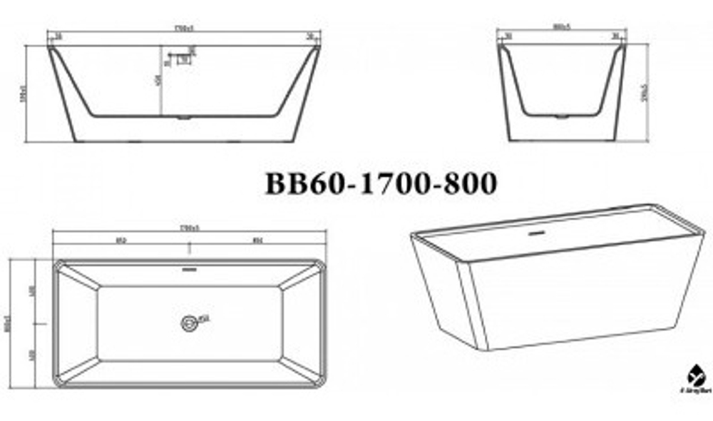 ВАННА АКРИЛОВАЯ ОТДЕЛЬНОСТОЯЩАЯ 1700*800 BELBAGNO BB60