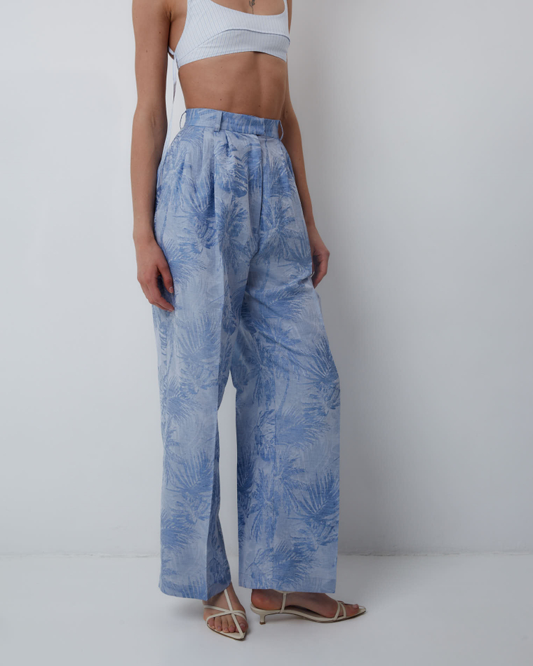 Брюки из смесового льна Брунелло Кучинелли голубой