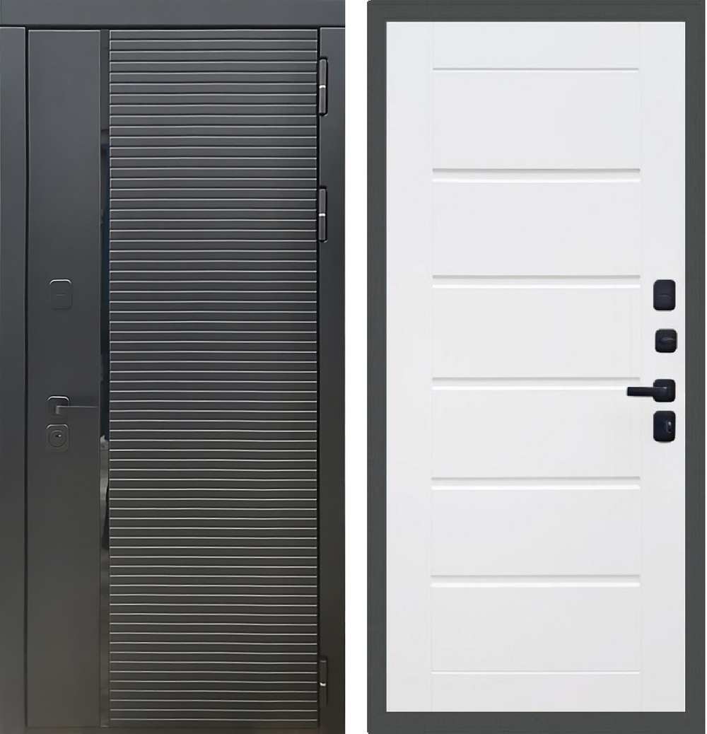 Входная металлическая дверь Рекс 30 Кварц черный / Сити 16 мм Силк сноу (белый матовый, без текстуры)
