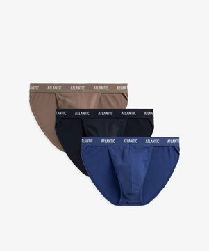 Мужские трусы (3шт) слипы танга Atlantic 3MP-1576, темно-бежевый + темно-синий + темно-голубой