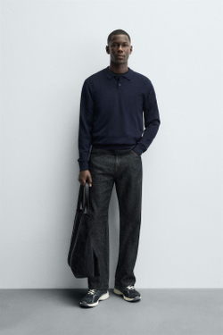 ZARA ПОЛО ИЗ 100% ШЕРСТИ, МОРСКОЙ СИНИЙ