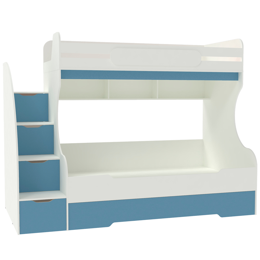 Трехъярусная кровать КарИВи БИГ Белый  Светло-синий, голубой