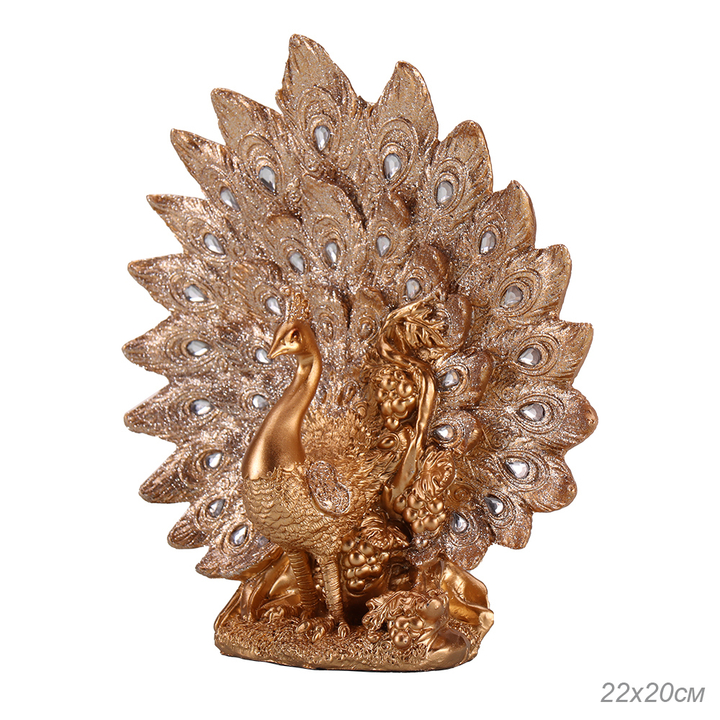 Статуэтка Павлин с расправленным хвостом с виноградной лозой кристалл блестки серебристые цвет золотистый 22 см