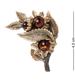 AM-2238 Брошь «Лето-Ветерок» (латунь, янтарь)