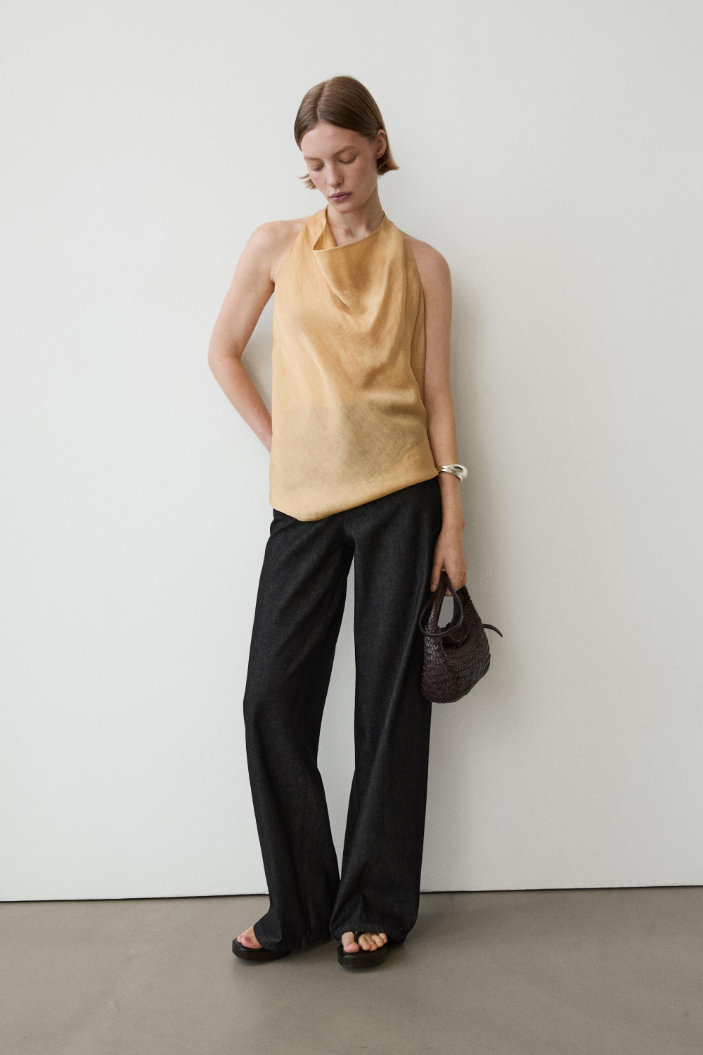 Massimo Dutti Топ с драпированным вырезом, ванильный