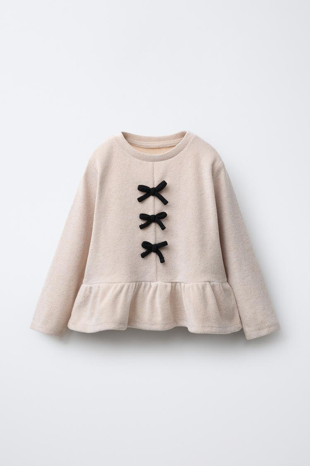 ZARA ЛОНГСЛИВ SOFT TOUCH С КОНТРАСТНЫМИ БАНТАМИ, ПЕСОЧНЫЙ