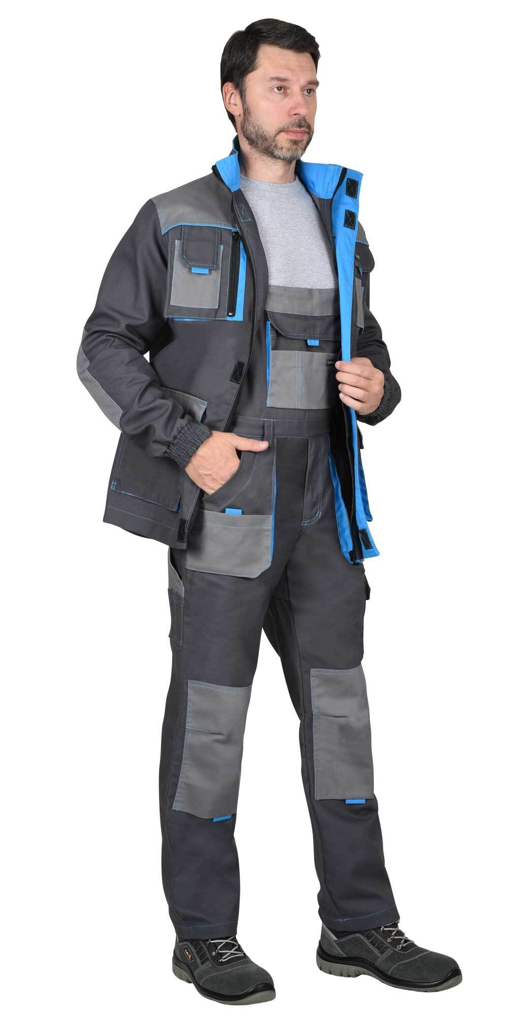 Костюм "Двин" куртка, п/к т.серый со ср.серым и голубой отделкой пл. 275 г/кв.м