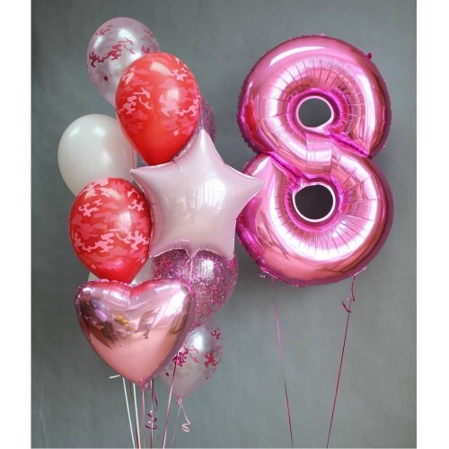 Композиция из шаров Милитари и Цифрой 8 для Девочки