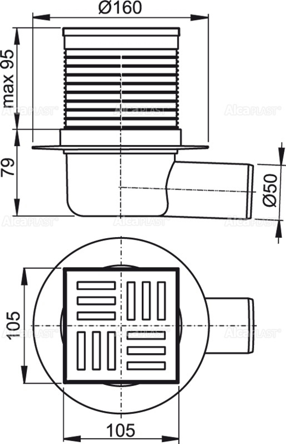 Сливной трап AlcaPlast APV5111 105 x 105/50