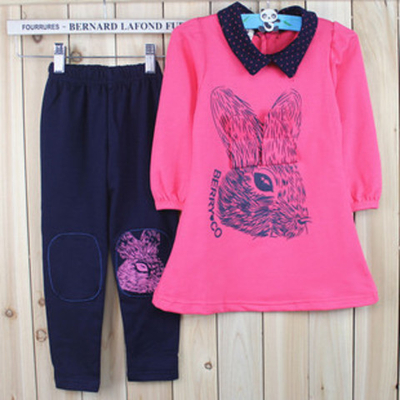 Костюм детский из леггинсов и платья с принтом зайца