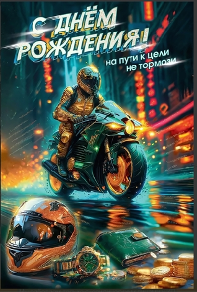 Открытка А5 "С Днём рождения! На пути к цели не тормози" с текстом 50000566