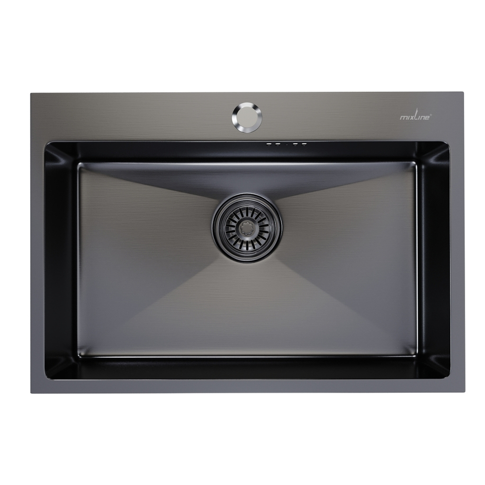 Мойка настол.монтаж 65х45 (3,0) вып 3 1/2  MIXLINE PRO 22см с сифоном (черный графит)