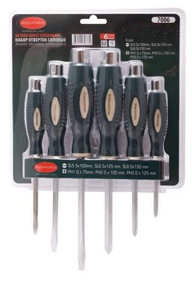 Набор отверток силовых магнитных ''Profi''6пр.(SL:5.5х100,6.5х125,8.0х150мм, PH:1х75,2х100,3х125мм)в блистере RockForce##Rock FORCE RF-7006
