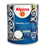 ЭМАЛЬ ПО РЖАВЧИНЕ ALPINA 3 В 1 ШЕЛК-МАТ RAL9003, 0,75Л / 0,88КГ