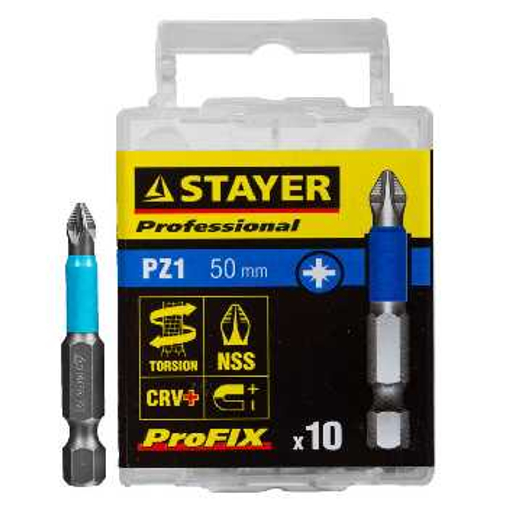Биты для шуруповёрта 50 мм PZ1 10 шт STAYER, 26223-1-50-10_z01