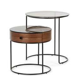 Набор из 2 столиков Double Round Ø52/45 см, стекло, керамика