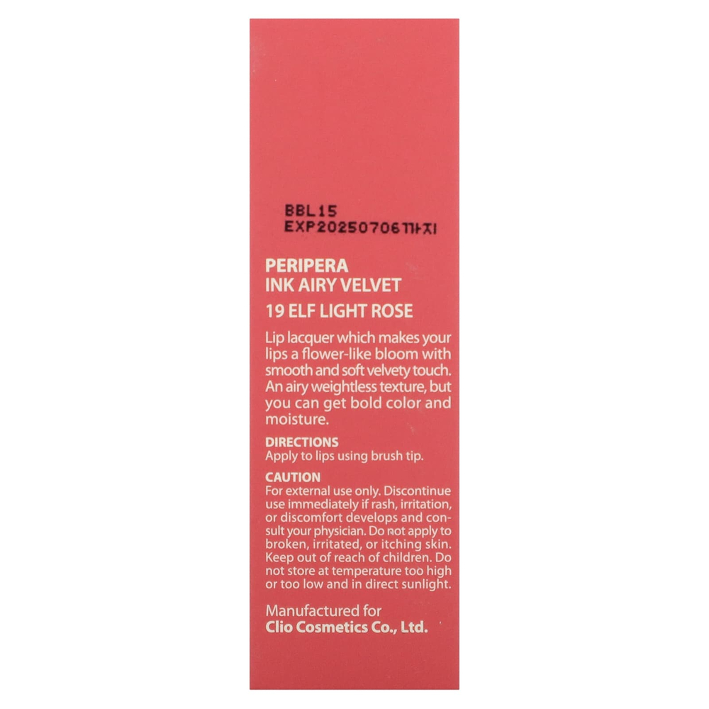 Peripera, Ink Airy бархатный тинт для губ, оттенок 19, светло-розовый, 4 г (0,14 унции)